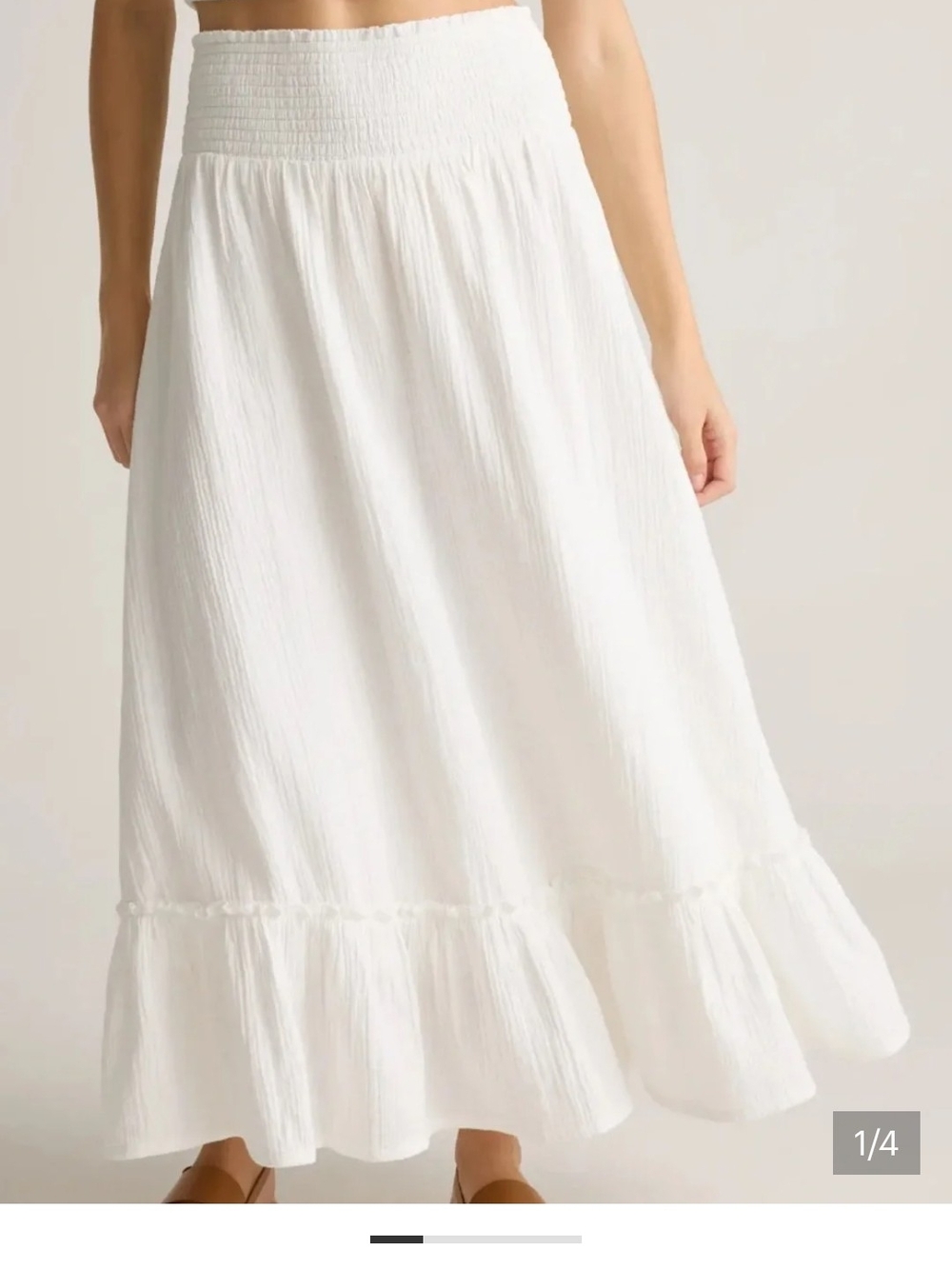 Quince White Smocked Waist Ruffle-Hem Maxi Skirt